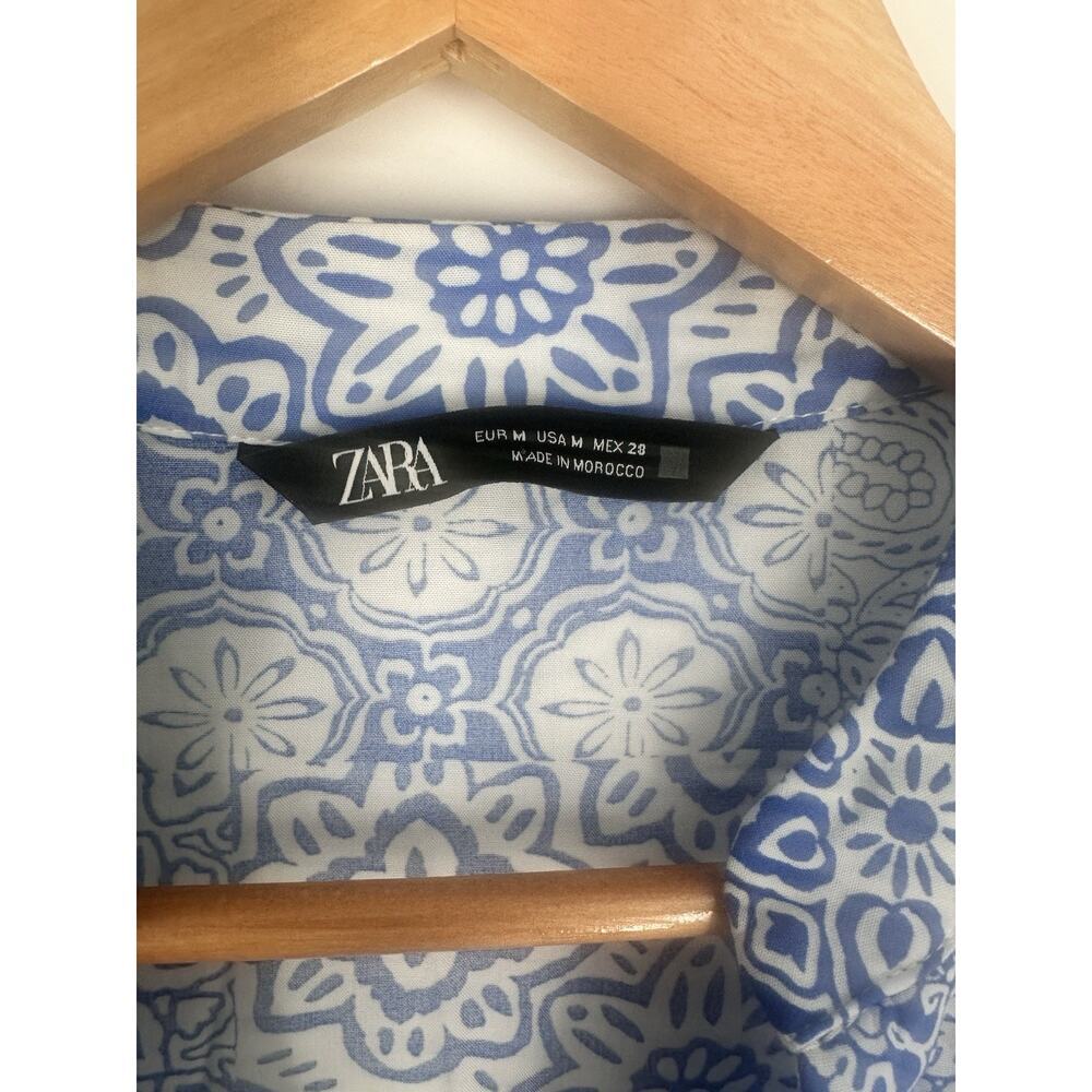 Blue White Paisley Boho Coastal Maxi Dress Zara Medium Coquette Euro Summer EUC - Picture 3 of 8